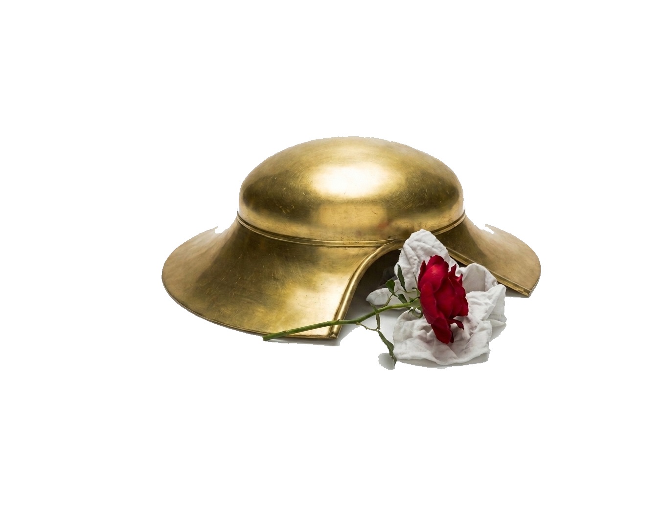 Goldhelm mit Rose und weißem Tuch