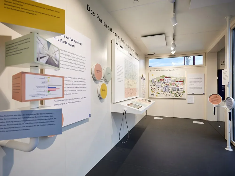 Ausstellung mit Modellen, Texttafeln und einem Stadtplan